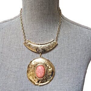 Women's Statement Boho Gold Plated Resin Peach Necklace NWOT